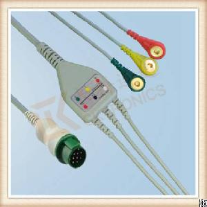 Mindray 12 Pin One Piece Ecg Cable For T5 And T8, Cable 3 Leads, Snap, Iec