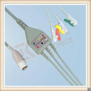 Nihon Kohden 8 Pin One Piece Ecg Cable, Cable 3 Leads, Grabber, Iec