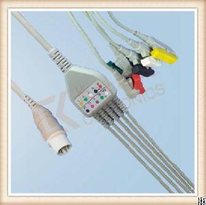 Nm Nihon Kohden 8 Pin One Piece Ecg Cable, Cable 5 Leads, Grabber, Iec