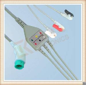 Wa Nihon Kohden 11 Pin One Piece Ecg Cable, Cable 3 Leads, Grabber, Aha