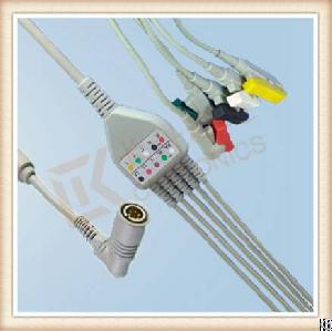 Web Colin 6 Pin One Piece Ecg Cable, Cable 5 Leads, Grabber, Iec