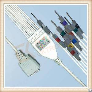 Nihon Kohden Bj900p One Piece Ecg Cable 10 Leadwires Needle, Aha