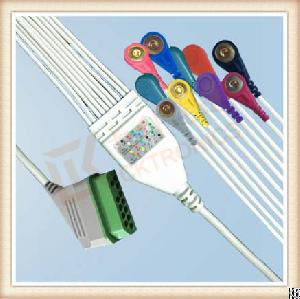 Nihon Kohden Bj900p One Piece Ecg Cable 10 Leadwires Snap, Aha