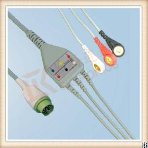 Siemens 10 Pin One Piece Ecg Cable, Cable 3 Leads, Snap, Aha