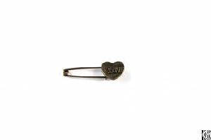 Bronze Tone Love Heart Safety Pins Brooches 1.5mm 50mm