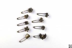 Iron Based Alloy Safety Pins Brooches Findings Round Antique