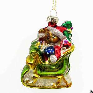 Santa Bear Glass Figurine Painting Christmas Decoration Hanging Ornament