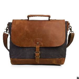 Vintage Canvas Messenger 15.6 Inch Laptop Briefcase College Bag Business Shoulder Strap Handbag