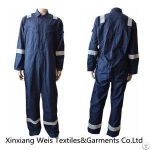 Navy Blue Fr Cotton Coveralls With Reflector Protective Clothing