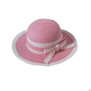 Pink White Lovely Kids Paper Straw Hat With Bow