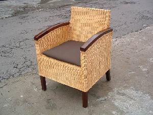 Rattan Armchair With Dark Brown Cushion