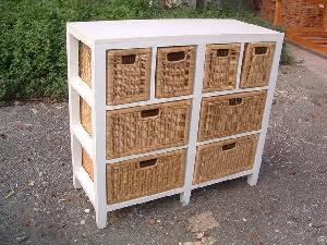 Wood Cabinet With Eight Combination Rattan Drawers