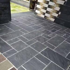 Landscaping Black Stone Floor Slate Tiles Flag Mat Stone, Meshed Paver, Patio Paving Tiles