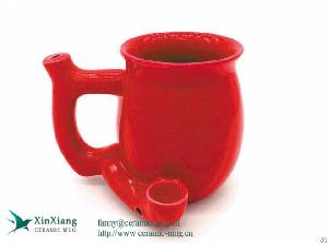 15oz Red Ceramic Pipe Mugs Customizable Logo Cut Tobacco Coffee Cups