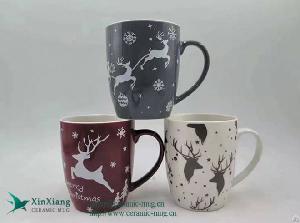 Customized 11oz Decal Christmas Ceramic Coffee Mug With Elk Pattern