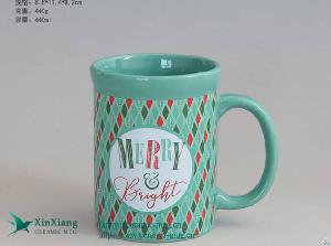 Customized Green Straight Body Ceramic Coffee Mug With Brand Logo
