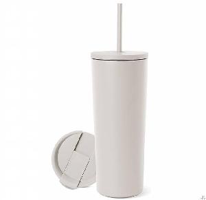 Customized Round Travel Insulated Stainless Steel Coffee Mug With Straw