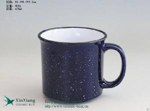 Wholesale Large Blue Faux Enamel Camping Stoneware Coffee Mugs