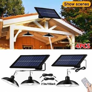 Solar Pendant Light Outdoor Waterproof Led Lamp Double-head Chandelier Decorations With Rc