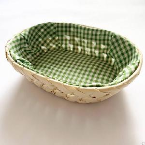 Wicker Palm Leaf Woven Basket Lined With Checkered Fabric Made In Vietnam Hp B068