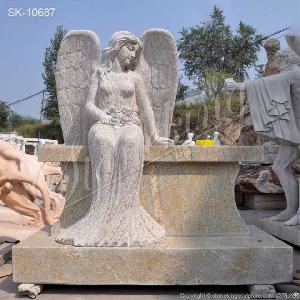 Wholesale Hand Carved Granite Tombstone With Sitting Angel Statue For Cemetery Or Gravesite For Sale