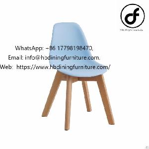 Blue Plastic Dining Chair With Wooden Legs