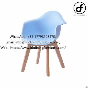 Home Blue Plastic Wooden Leg Armchair