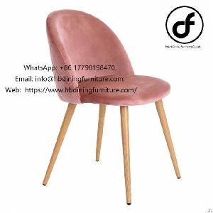 Pink Wooden Leg Velvet Dining Chair