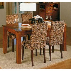 Woven Furniture Banana Abaca Leaf, Dining Set With Mahogany Table