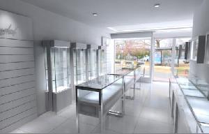 White Display Showcases With Wall Cabinets , Counters And Display Cases