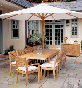 Ndf-13.teak Rectangular Extension Table In Set, Stacking Chair, Umbrella And Outdoor Cabinet.