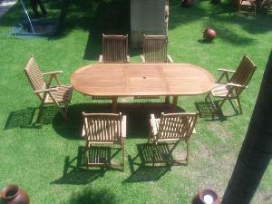 Teak Garden Set, Dorset Reclining Chair And Oval Extension Table 100 X 180-240 X 76 Cm