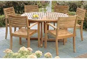 Teak Stacking Chair And Round Butterfly Table From Java Indonesia For Outdoor And Indoor Furniture
