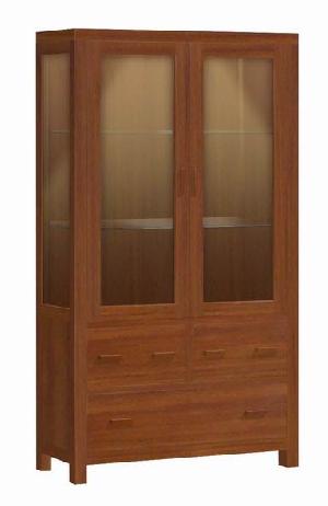 As-007. Cabinet 2 Glass Doors 3 Drawers Vitrine Expose Modern, Minimalist Mahogany Furniture