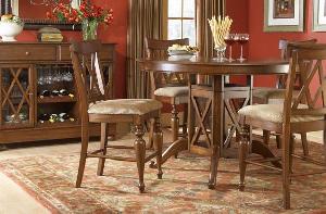 Adf-015 Round Bali Dining Set Table, Chair With Seat Cushion Mahogany Wood