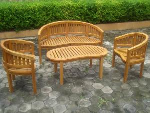 Teka Peanut Bench, Chair And Table Banana Set Outdoor Garden Furniture Teak