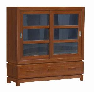 Minimalist Vitrine Cabinet 2 Sliding Glass Doors, 3 Drawers