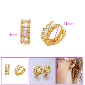 Sell 18k Gold Plating Brass Cubic Zirconia Hoop Earring, Blue Topazring, Semi-precious Stone Jewelry