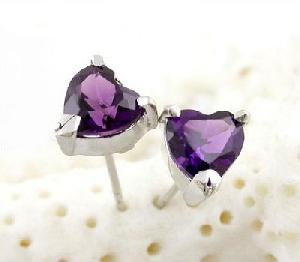 Sell Sterling Silver Natural Amethyst Stud Earring, Olivine / Amethyst Ring, Cz Jewelry, Fashion Jew