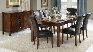 Rectangular Leather Dining Set Chair And Table Mahogany Teak Indoor Furniture