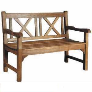 Traditional Cross Back Bench 2 Seater Teak Teka Garden Furniture