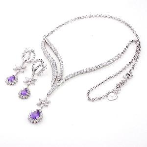 Sell Rhodium Plated Brass Cubic Zirconia Jewelry Set, Earring Necklace Can Make With Different Stone