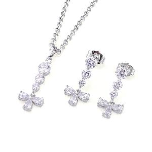 Sell Rhodium Plated Brass Cubic Zirconia Jewelry Set, Major Stone Ring, Cubic Zirconia Earring