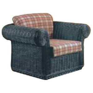 Rattan Arm Chair With Blue Color Cushion Woven Furniture