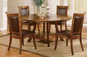 Jogja Leather Round Dining Set Chair And Table Mahogany Teak Indoor Furniture