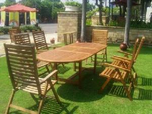 At Set-07 Kiln Dry Teak Curve Reclining Set Oval Extenson Table Garden Outdoor Furniture