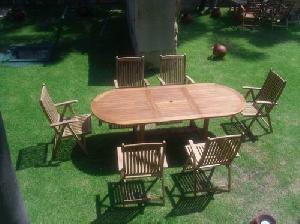 At Set-16 Klassen Oval Reclining Dorset Set Five Position Chair And Extension Table Teak Teka Garden
