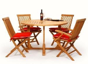 At Set-41 Cheap Teak Garden Folding Round Set Chair And Table 120cm Teka Outdoor Furniture