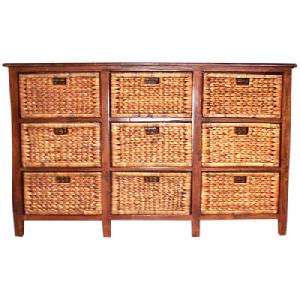 Cabinet Waterhyacinth And Mahogany With Nine Drawers Wooden Woven Indoor Furniture
