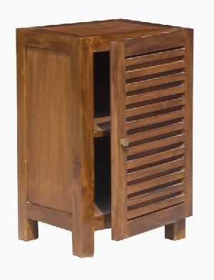 Pd-0403 Night Stand Slatted One Door Two Shelves Teak Mahogany Wooden Indoor Furniture